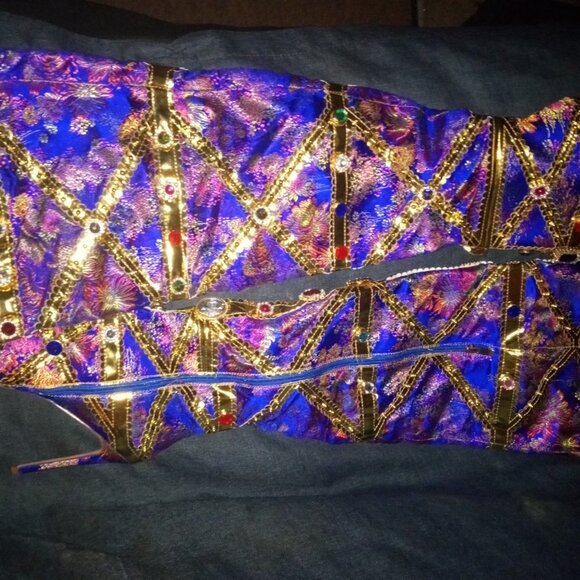 AZALEA WANG "THE HIGH  STEPPER BRIGADE" BLUE BAROCADE EMBELLISHED BOOT(BRAND NEW - Picture 6 of 8